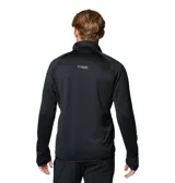 Campera polar Columbia Titanium modelo Triple Canyon G Ii, de color negro, con cuello alto, cierre frontal completo y bolsillos con cremallera. Cuenta con tecnología Omni-Wick para control de humedad, costuras planas y orificios para los pulgares en los puños.