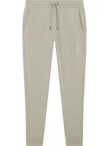 Pantalón de jogging color beige, de corte regular, con cintura elástica ajustable con cordones, bolsillos laterales, pierna cónica con puños elásticos y logo de Calvin Klein bordado.