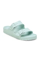 Sandalias Birkenstock Arizona Eva color verde agua, con doble tira ajustable con hebilla y plantilla anatómica.