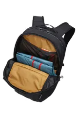 Mochila Thule Paramount de 27 litros, diseñada para uso urbano y ciclismo. Cuenta con compartimento flotante para laptop de hasta 16 pulgadas, materiales impermeables, cierres recubiertos y bolsillo frontal expandible para casco. Incluye panel trasero ventilado, correas ergonómicas con correa esternal y detalles reflectivos para mayor visibilidad.