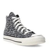 Championes Converse Chuck 70 Hi unisex, de caña alta, color negro con textura brillante y detalles plateados.