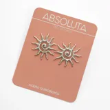 Par de aros plateados de acero quirúrgico con forma de sol espiralado.