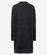 Cardigan largo de punto canelado negro Marfinno, con frente abierto, mangas largas y corte regular sin bolsillos.