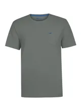 Remera de jersey de algodón orgánico color gris, con calce regular, mangas cortas y bolsillo en el pecho que incluye un sutil bordado de pato en contraste.