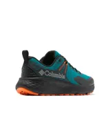 Championes de trekking Columbia Konos Trs Omni-Max para hombre, en color verde azulado y negro con detalles en naranja. Empeine de malla transpirable con sobrecapas sin costuras y suela dentada para mayor tracción.