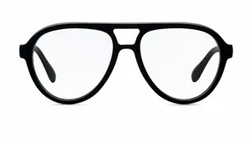 Lentes tipo aviador con montura de acetato color negro y cristales transparentes con protección contra luz azul y UV400.