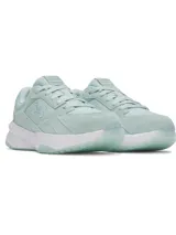 Championes Under Armour modelo W Edge Suede, color verde menta. Presentan una parte superior de malla transpirable con revestimientos de gamuza para mayor estabilidad, entresuela Charged Cushioning® blanca para amortiguación y suela de goma resistente al tono.
