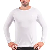 Remera deportiva de manga larga negra, con cuello redondo y logo blanco en el pecho.