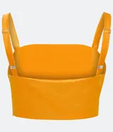 Top cropped de satén color naranja, con escote cuadrado y tirantes finos.