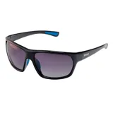 Lentes de sol MDQ modelo Taola, con armazón envolvente color negro, detalles en azul y cristales oscuros degradados.