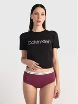 Colaless borgoña de cintura alta con elástico blanco con el logo de Calvin Klein.