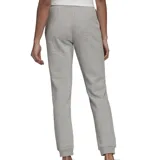 Pantalón de jogging gris con cintura elástica ajustable con cordón, bolsillos laterales y logo de Adidas bordado en la pierna izquierda.