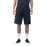 Shorts cargo de denim negro de la marca Quiksilver, con bolsillos laterales con solapa en las piernas y diseño clásico.