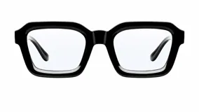 Lentes con protección contra luz azul y UV400, con armazón cuadrado de color negro y cristales transparentes.