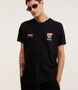 Remera negra de algodón con estampado de un auto de carreras y texto "Motor Sport World Champion Team Adrenaline Birmingham Grand Prix".