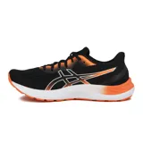 Championes Asics Gel-Excite 8 para running, en color negro con detalles en naranja y blanco.