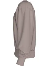 Buzo de poliéster color gris topo, con cuello redondo, puños y dobladillo en punto canalé. Presenta un corte relajado y cinta decorativa con logo de la marca en los laterales.