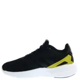 Championes deportivos Adidas modelo Nebzed Cloudfoam, con parte superior de malla negra, mediasuela blanca y detalle estabilizador en el talón color amarillo.