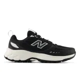 Championes New Balance modelo 410 V9, color negro con entresuela blanca y detalles reflectantes, diseñados para trail running y actividades al aire libre con amortiguación Fresh Foam.