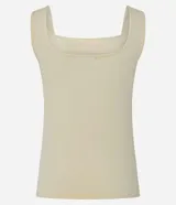 Blusa básica sin mangas marca Cortelle, confeccionada en poliamida con elastano. Presenta un diseño ajustado al cuerpo con escote cuadrado tanto en el frente como en la espalda y breteles medianos.