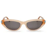 Lentes de sol Mr Boho, modelo Seongsu col BRG34-11 Memphis, con montura color crema, detalles en naranja y celeste en las esquinas y lentes grises.