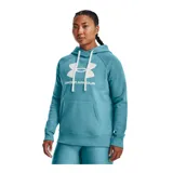 Canguro Under Armour Rival Fleece de mujer color celeste con logo estampado en blanco.