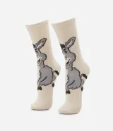 Medias largas de algodón color beige con estampa del personaje Burro de la película Shrek.