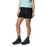 Short negro de tiro medio para mujer, de la marca Columbia, confeccionado con tejido elástico con tecnología repelente al agua y a las manchas, ideal para actividades al aire libre y trail.