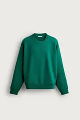 Sudadera de corte regular fit en color verde, con cuello redondo, manga larga raglán y acabados en rib elástico en cuello, puños y dobladillo.