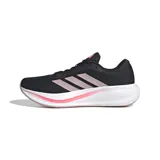 Championes de running Adidas Response Runner 2 para mujer, color negro con las clásicas tres tiras laterales en tono rosado, suela blanca con detalles en fucsia y logo en la lengüeta.