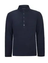 Buzo polar de hombre RKF modelo Reed, color azul marino, de manga larga, cuello alto con cierre parcial de botones a presión y bolsillos funcionales.