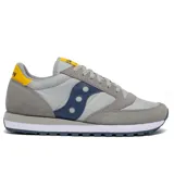 Championes Saucony Jazz Original, color gris con detalles en azul, amarillo y blanco.