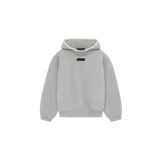 Hoodie de felpa color gris melange, con capucha, mangas largas y parche rectangular con la marca en el pecho.