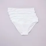 Pack de cinco braguitas blancas de algodón con ribete de encaje.