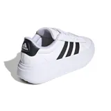 Championes Adidas Grand Court Platform de mujer, color blanco con las icónicas tres tiras laterales en negro. Presentan una suela chunky elevada con diseño texturizado, cordones blancos y el logo de la marca en la lengüeta.