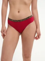 Bombacha de bikini azul marino con cintura de elástico fino con estampado animal print de leopardo.