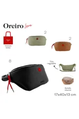 Riñonera de cuero sintético color verde oliva, con cierre superior metálico, logo de la marca en el frente y tirador con nudo decorativo.