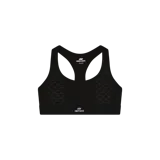 Top deportivo negro Eme Studios con diseño de espalda nadadora y paneles laterales con estampado de monogramas en tono sobre tono. Presenta una banda elástica inferior con el logo de la marca estampado.
