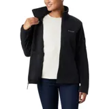 Campera polar Columbia modelo Fast Trek II, color negro, con cierre frontal completo, cuello alto, bolsillos laterales con cierre y un bolsillo adicional con cierre en la manga izquierda.