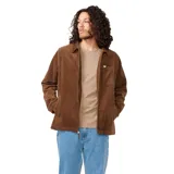 Campera marrón de pana con cierre frontal, cuello clásico y bolsillo en el pecho.