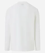 Remera de manga larga con cuello redondo y textura acanalada, confeccionada en una mezcla de poliéster y algodón.