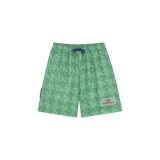 Short de baño verde con estampado tipo houndstooth, cintura elástica con cordón de ajuste en contraste, bolsillos laterales y etiqueta con el logo de la marca en la pierna.