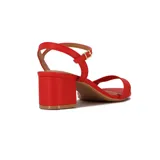 Sandalias de tacón medio grueso Vizzano, color rojo, con tira delantera simple y tira ajustable al tobillo con hebilla dorada.