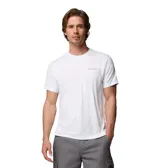 Remera deportiva Columbia modelo Parsons Point Ss, color blanco, de manga corta y cuello redondo, con pequeño logo de la marca estampado en el pecho.