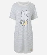 Camisón de manga corta con estampado de rayas horizontales finas y diseño frontal del personaje Miffy. Confeccionado en tejido de viscolycra, presenta cuello redondo y un corte cómodo ideal para el descanso.