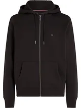 Buzo negro con capucha, cierre de cremallera, bolsillos laterales y logo de Tommy Hilfiger bordado en el pecho.
