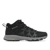 Championes de senderismo Columbia modelo Peakfreak II Mid Outdry, color negro con entresuela gris. Diseño de altura media con tecnología impermeable OutDry, sistema Navic Fit para mayor estabilidad y suela Adapt Trax para tracción superior en diversos terrenos.