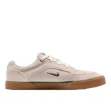 Championes de skate Nike SB Malor, color beige con detalles en bordó. Presentan una combinación de gamuza y lona, con suela vulcanizada color caramelo y logo Swoosh bordado en el lateral.