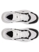 Championes Under Armour modelo UA Jet 25, de diseño deportivo en color blanco y negro, con capellada de materiales mixtos, entresuela Micro G® y suela de goma resistente.