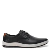 Zapato casual de hombre Freeway modelo Wave 03, confeccionado en cuero negro con cordones al tono. Presenta una suela blanca de estilo deportivo y detalle en color marrón en el talón.